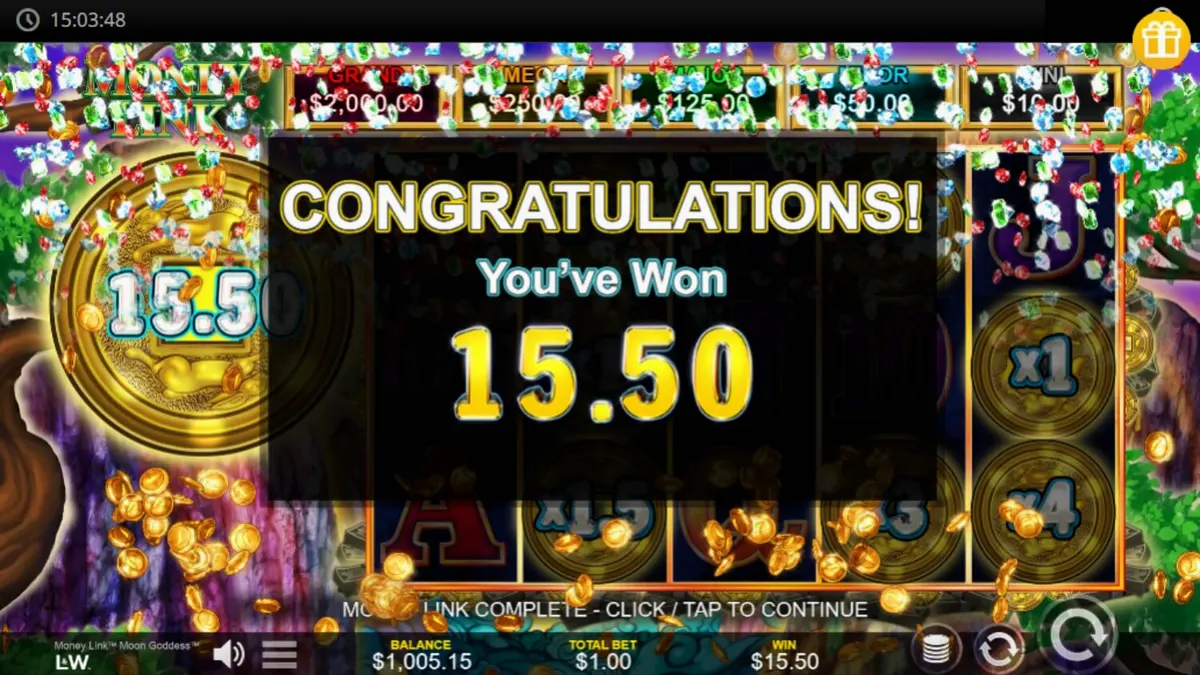 Tampilan visual slot Money Link Moon Goddess dengan tema taman malam dan Dewi Bulan.